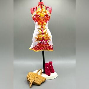 Barbie Doll 2013 Outfit Floral Halter Dress Tan Purse Bag Pink Heels BHY13